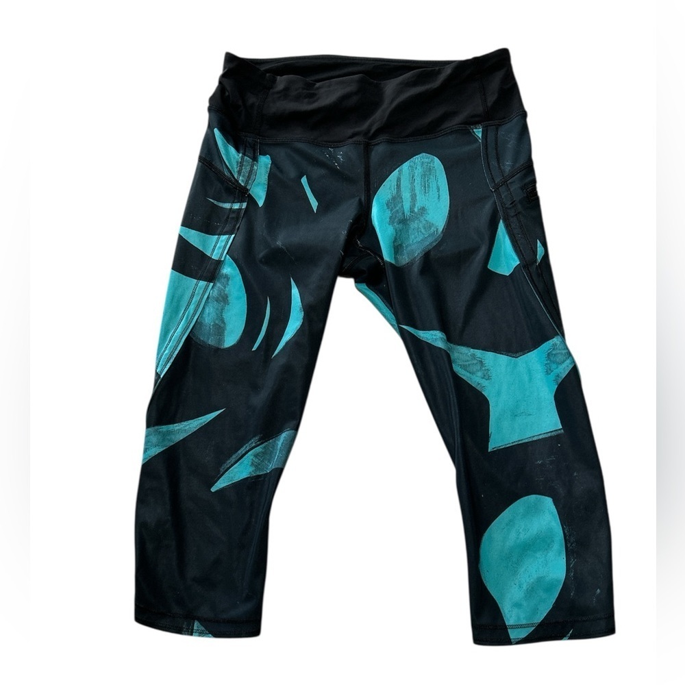 Lululemon Athletica Black and Teal Patterned Leggings Size 6
